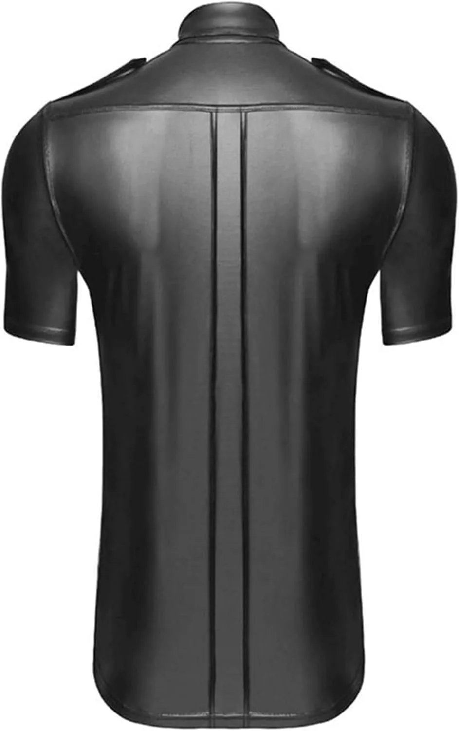 Maiyifu-GJ Men Shiny Metallic Button Down T Shirt Faux Leather Short Sleeve Dress Shirts Luxury Slim Nightclub Party Shirts