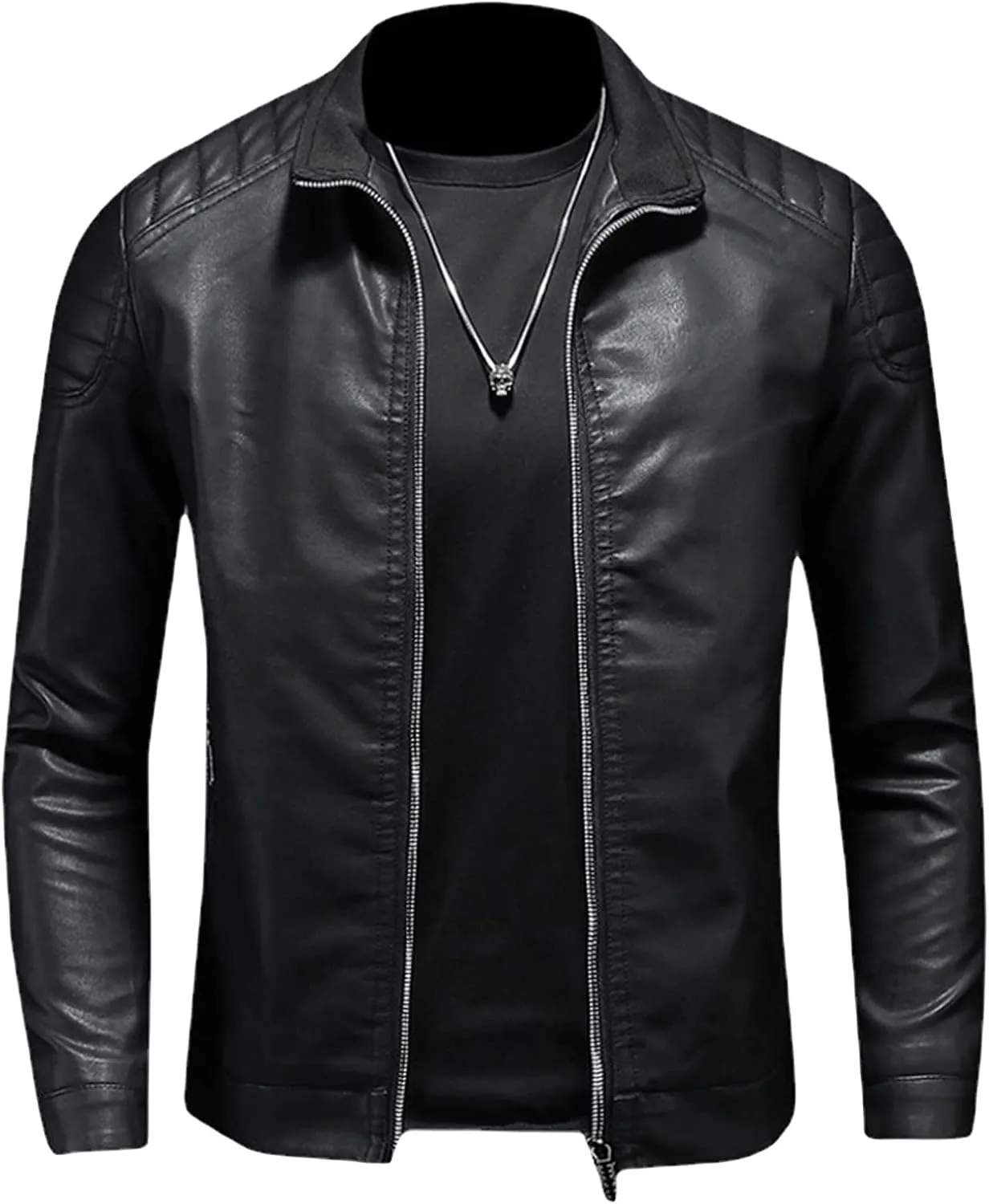 Maiyifu-GJ Mens Faux Leather Motorcycle Jacket Lightweight Slim Fit Stand Collar PU Coat Vintage Zip Up Casual Biker Jackets