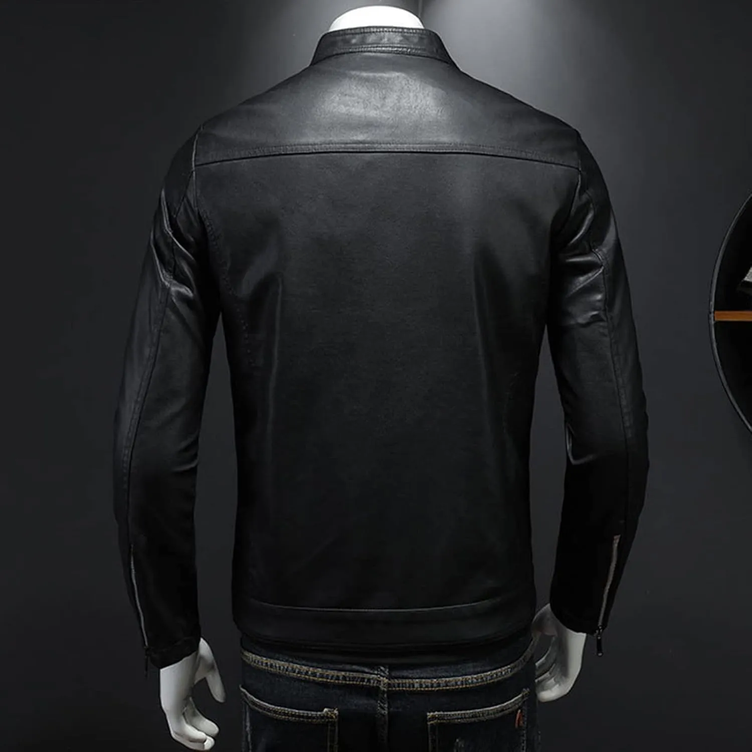 Maiyifu-GJ Mens Faux Leather Motorcycle Jacket Lightweight Slim Fit Stand Collar PU Coat Vintage Zip Up Casual Biker Jackets