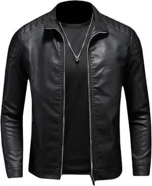 Maiyifu-GJ Mens Faux Leather Motorcycle Jacket Lightweight Slim Fit Stand Collar PU Coat Vintage Zip Up Casual Biker Jackets