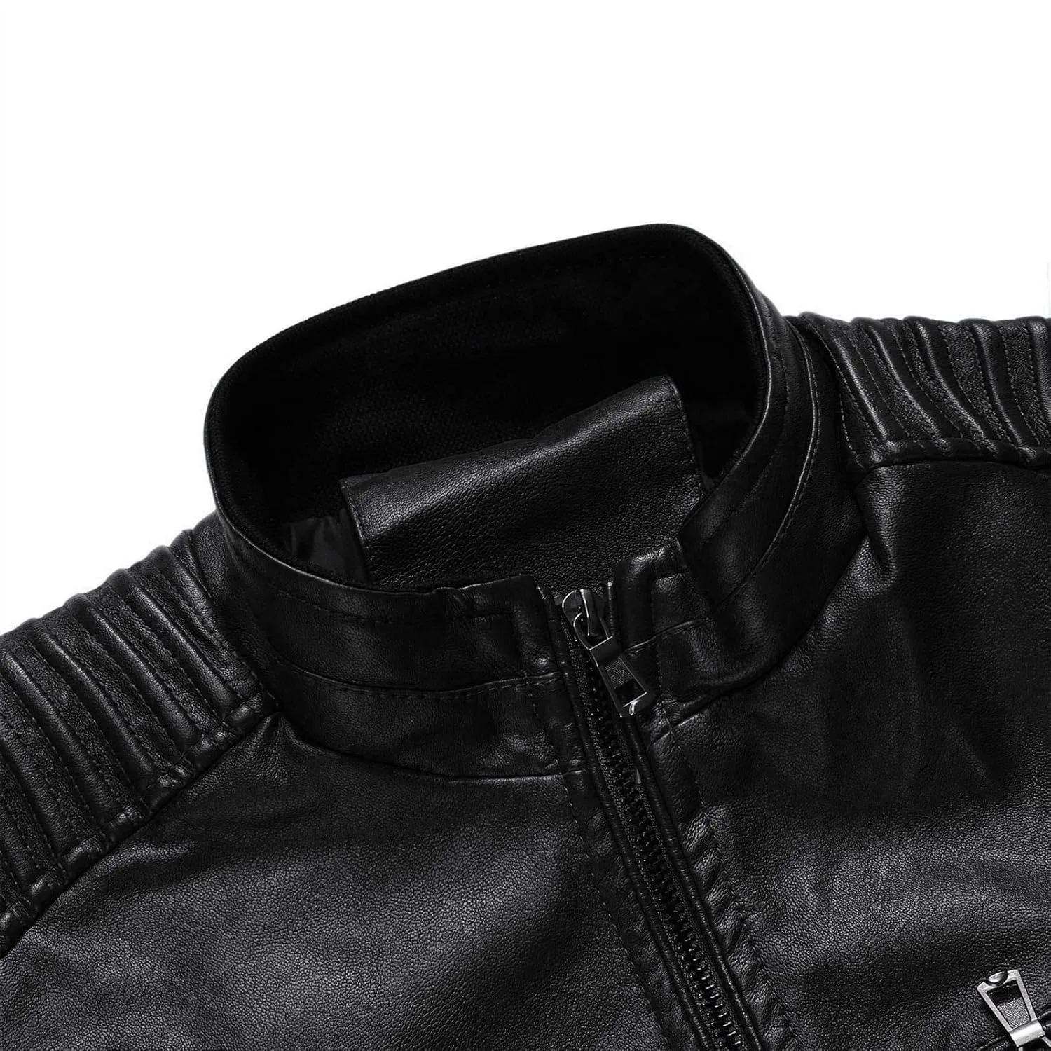 Maiyifu-GJ Men's Stand Collar Faux Leather Jacket Casual Slim Fit Motorcycle Jackets Lightweight Vintage Outwear Coat (Black,X-Large)