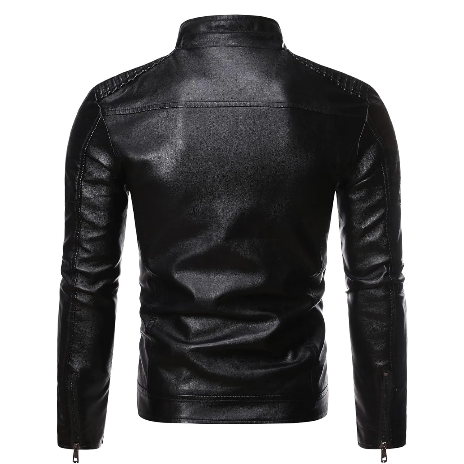 Maiyifu-GJ Men's Stand Collar Faux Leather Jacket Casual Slim Fit Motorcycle Jackets Lightweight Vintage Outwear Coat (Black,X-Large)