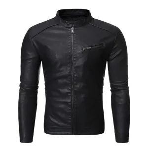 Maiyifu-GJ Men's Stand Collar Faux Leather Jacket Lightweight Vintage Outwear Coat Casual Slim Fit Motorcycle Jackets (BlackA1,X-Large)