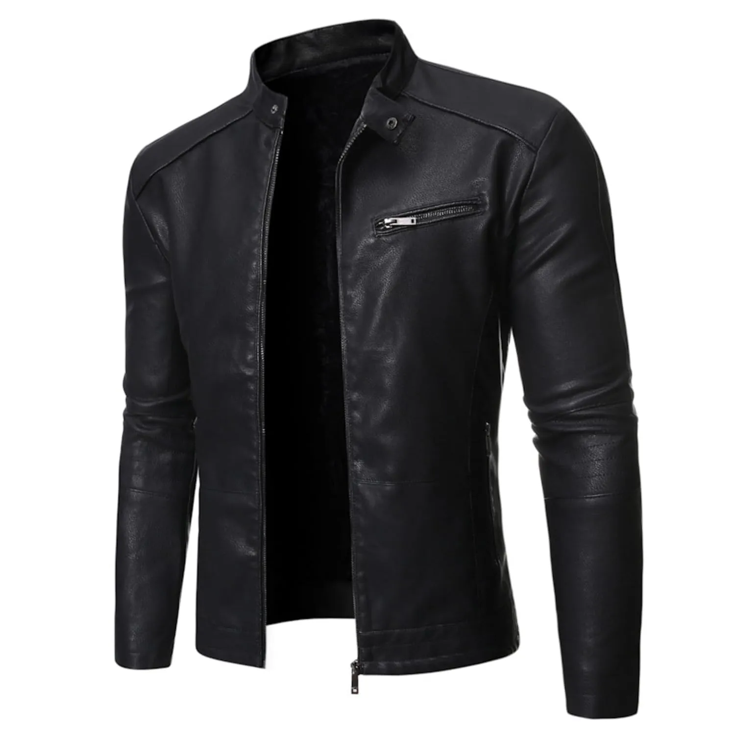 Maiyifu-GJ Men's Stand Collar Faux Leather Jacket Lightweight Vintage Outwear Coat Casual Slim Fit Motorcycle Jackets (BlackA1,X-Large)