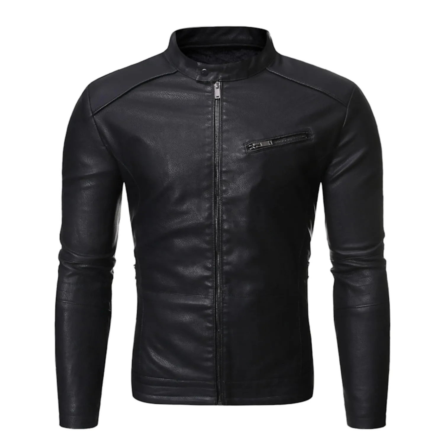 Maiyifu-GJ Men's Stand Collar Faux Leather Jacket Lightweight Vintage Outwear Coat Casual Slim Fit Motorcycle Jackets (BlackA1,X-Large)