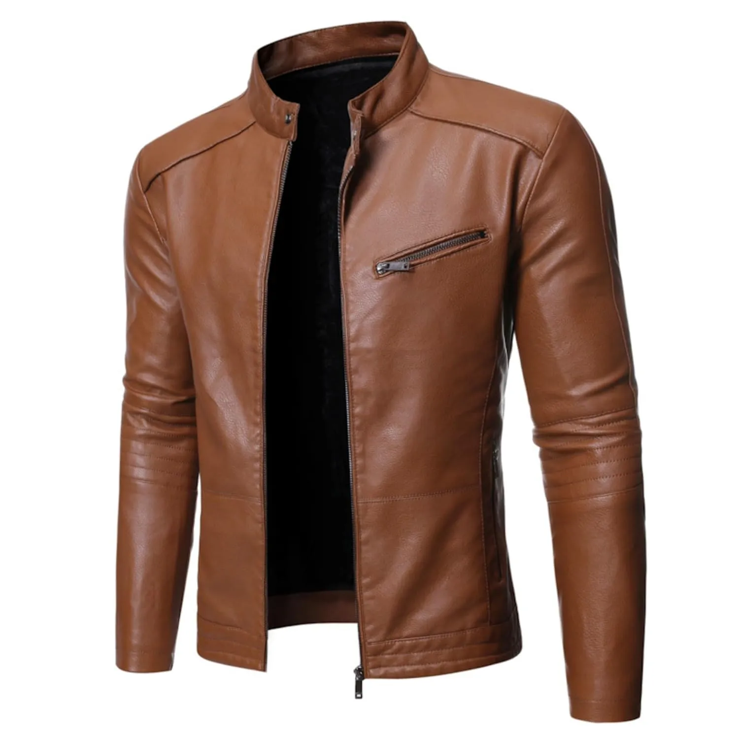 Maiyifu-GJ Men's Stand Collar Faux Leather Jacket Lightweight Vintage Outwear Coat Casual Slim Fit Motorcycle Jackets (BrownA1,X-Large)