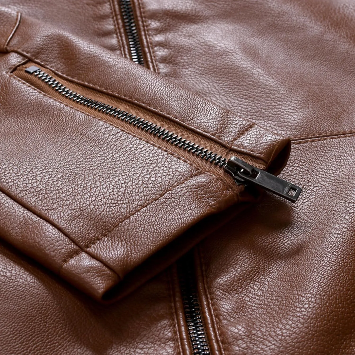 Maiyifu-GJ Men's Stand Collar Faux Leather Jacket Lightweight Vintage Outwear Coat Casual Slim Fit Motorcycle Jackets (BrownA1,X-Large)