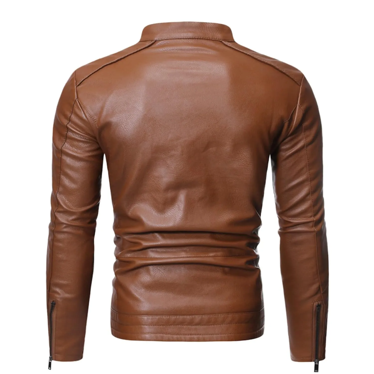 Maiyifu-GJ Men's Stand Collar Faux Leather Jacket Lightweight Vintage Outwear Coat Casual Slim Fit Motorcycle Jackets (BrownA1,X-Large)