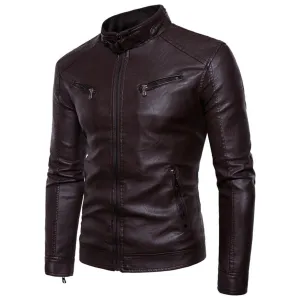 Maiyifu-GJ Men's Stand Collar Faux Leather Jacket Lightweight Vintage Outwear Coat Casual Slim Fit Motorcycle Jackets (CoffeA2,X-Large)