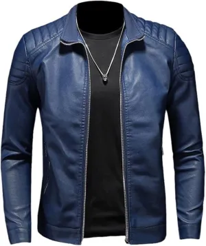 Maiyifu-GJ Men's Vintage Faux Leather Jacket Zip Up Long Sleeve Motorcycle Coat PU Lapel Lightweight Slim Fit Jackets
