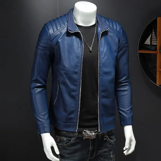 Maiyifu-GJ Men's Vintage Faux Leather Jacket Zip Up Long Sleeve Motorcycle Coat PU Lapel Lightweight Slim Fit Jackets
