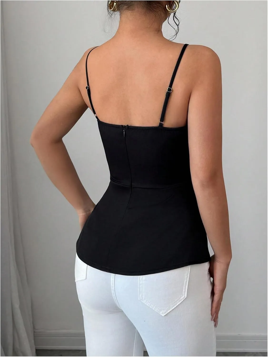 MakeMeChic Women's Elegant Sleeveless Tops Color Block Camisole Top Button Front Backless Camis Shirts