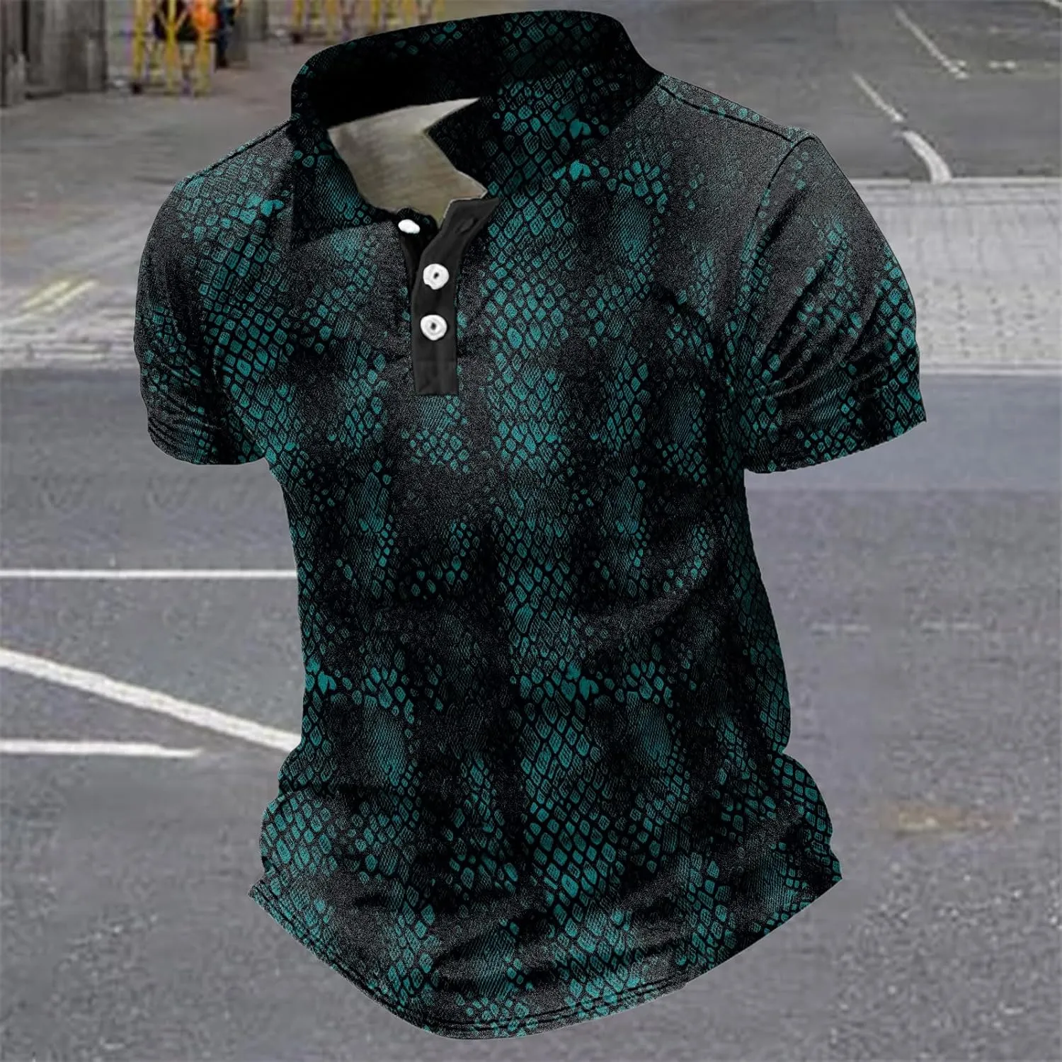 MARSVOVO Polo Shirts for Men Short Sleeve Breathable Button Cool Graphic Quick-Dry Daily Big and Tall Shirts for Men