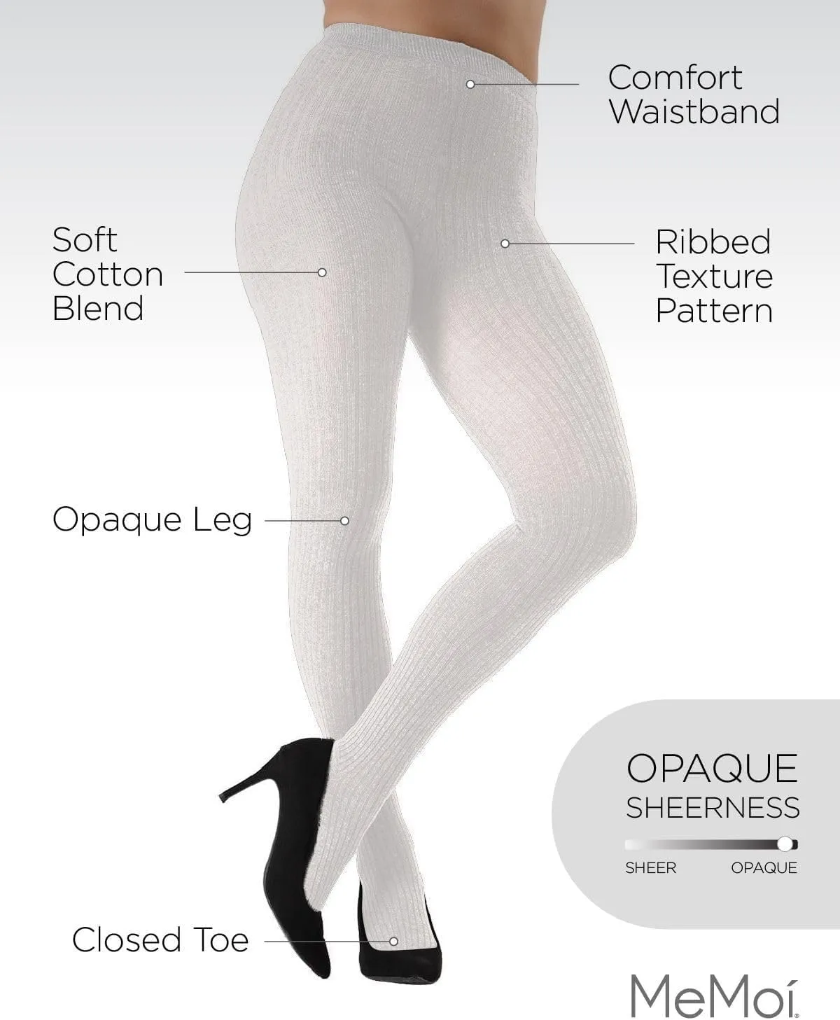 MeMoi Boston Ribbed Cotton Tights for Women, Cozy and Warm Durable Sweater Tights - Sizes Small to Queen 2