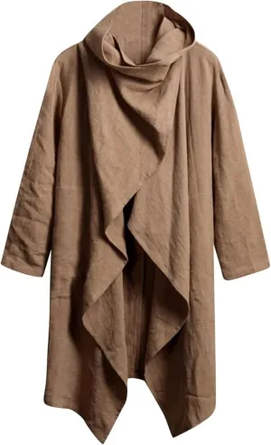 Men Lightweight Casual Cape Cloak Long Length Irregular Hem Pullover Overcoat Hip Hop Slim Poncho Sweatshirt Coat