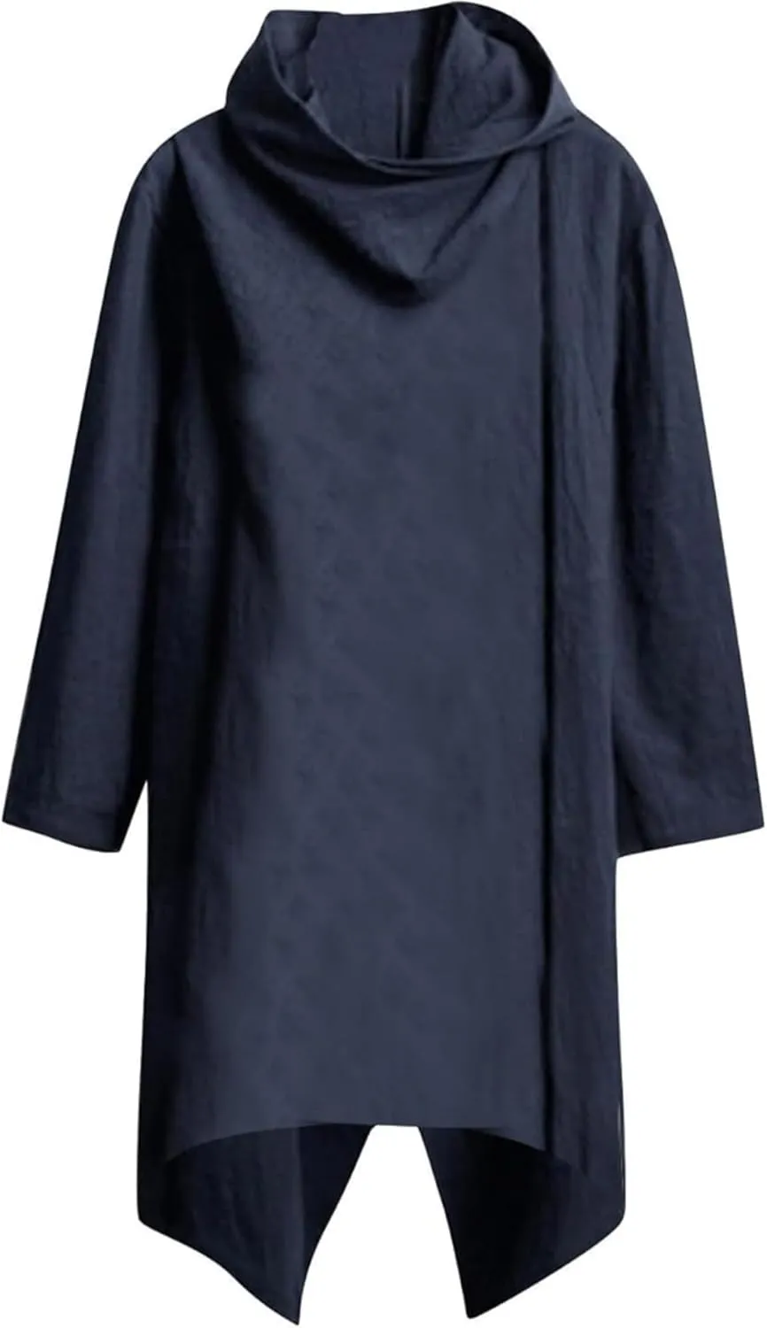 Men Lightweight Casual Cape Cloak Long Length Irregular Hem Pullover Overcoat Hip Hop Slim Poncho Sweatshirt Coat