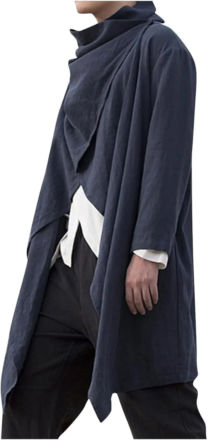 Men Lightweight Casual Cape Cloak Long Length Irregular Hem Pullover Overcoat Hip Hop Slim Poncho Sweatshirt Coat