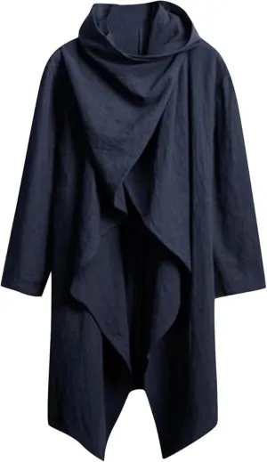 Men Lightweight Casual Cape Cloak Long Length Irregular Hem Pullover Overcoat Hip Hop Slim Poncho Sweatshirt Coat