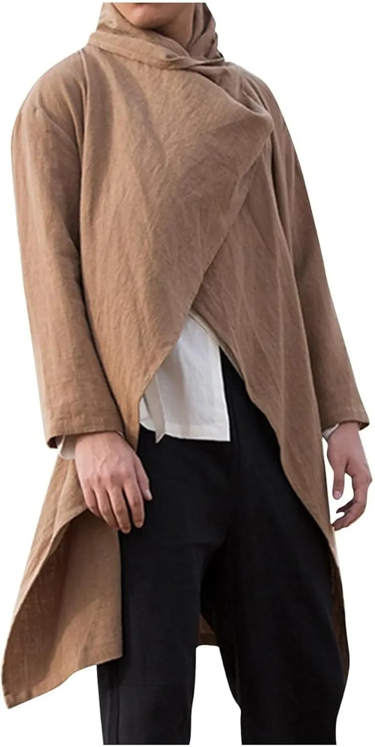 Men Lightweight Casual Cape Cloak Long Length Irregular Hem Pullover Overcoat Hip Hop Slim Poncho Sweatshirt Coat