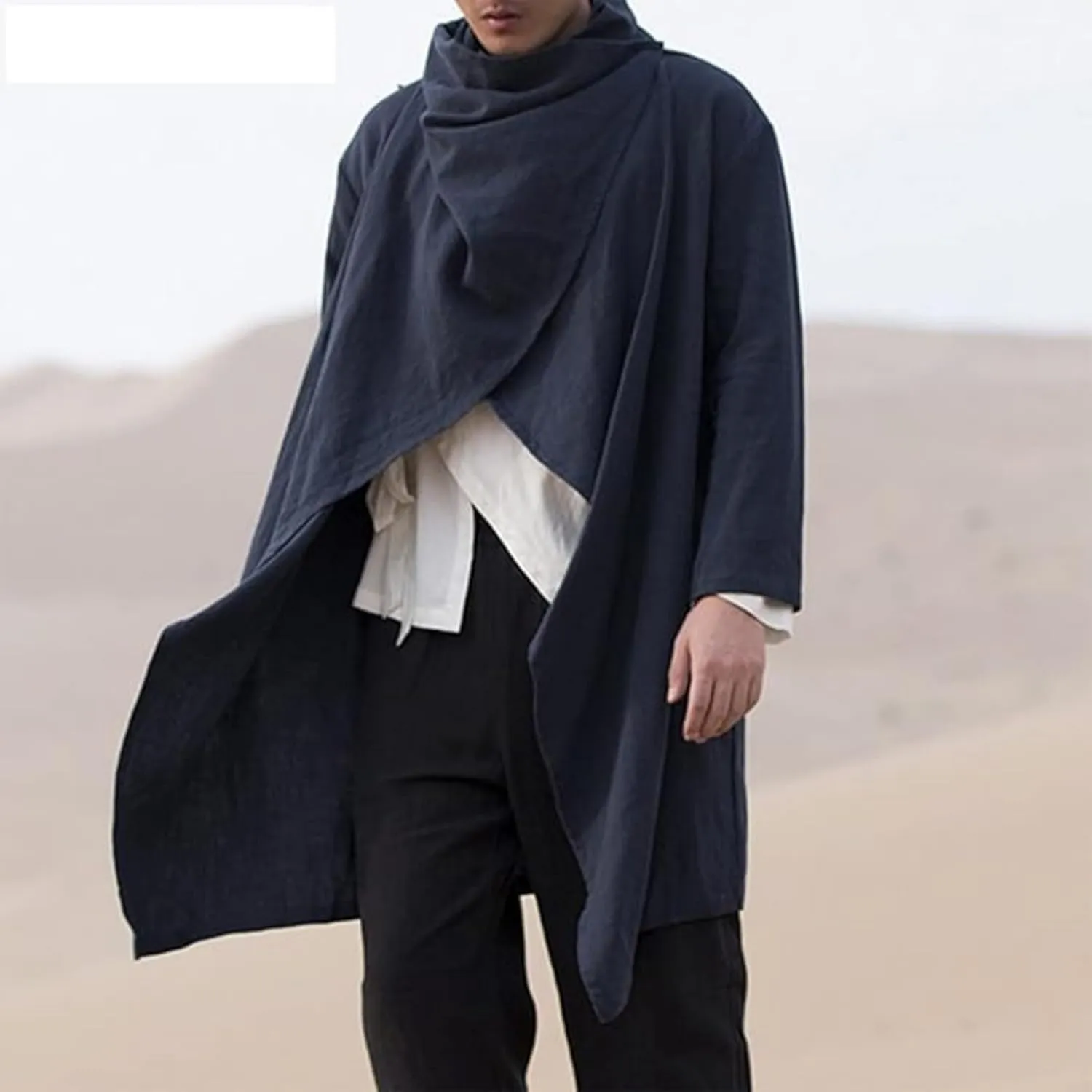Men Lightweight Casual Cape Cloak Long Length Irregular Hem Pullover Overcoat Hip Hop Slim Poncho Sweatshirt Coat