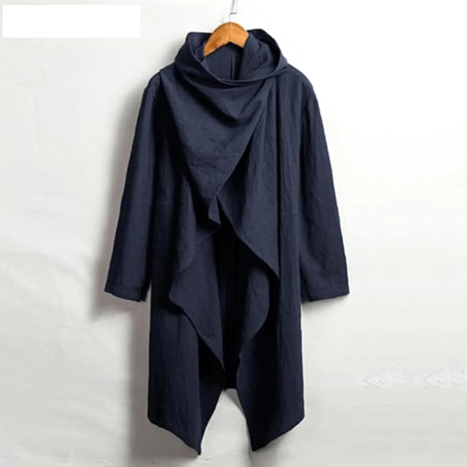 Men Lightweight Casual Cape Cloak Long Length Irregular Hem Pullover Overcoat Hip Hop Slim Poncho Sweatshirt Coat