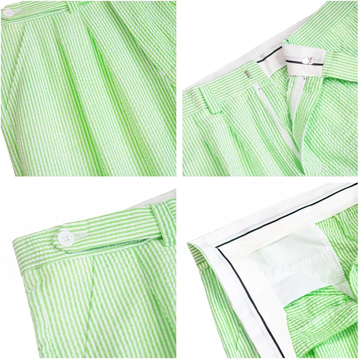 Men Seersucker Pinstripe Pants Mid Waist Ankle Length Pleated Front Lightweight