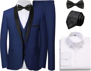 Men's 6 Pieces Slim Fit Suit 1 Button Blazer Jacket Vest Pants Shirts Tie Bow Tie Tuxedo Set for Dinner Party Wedding
