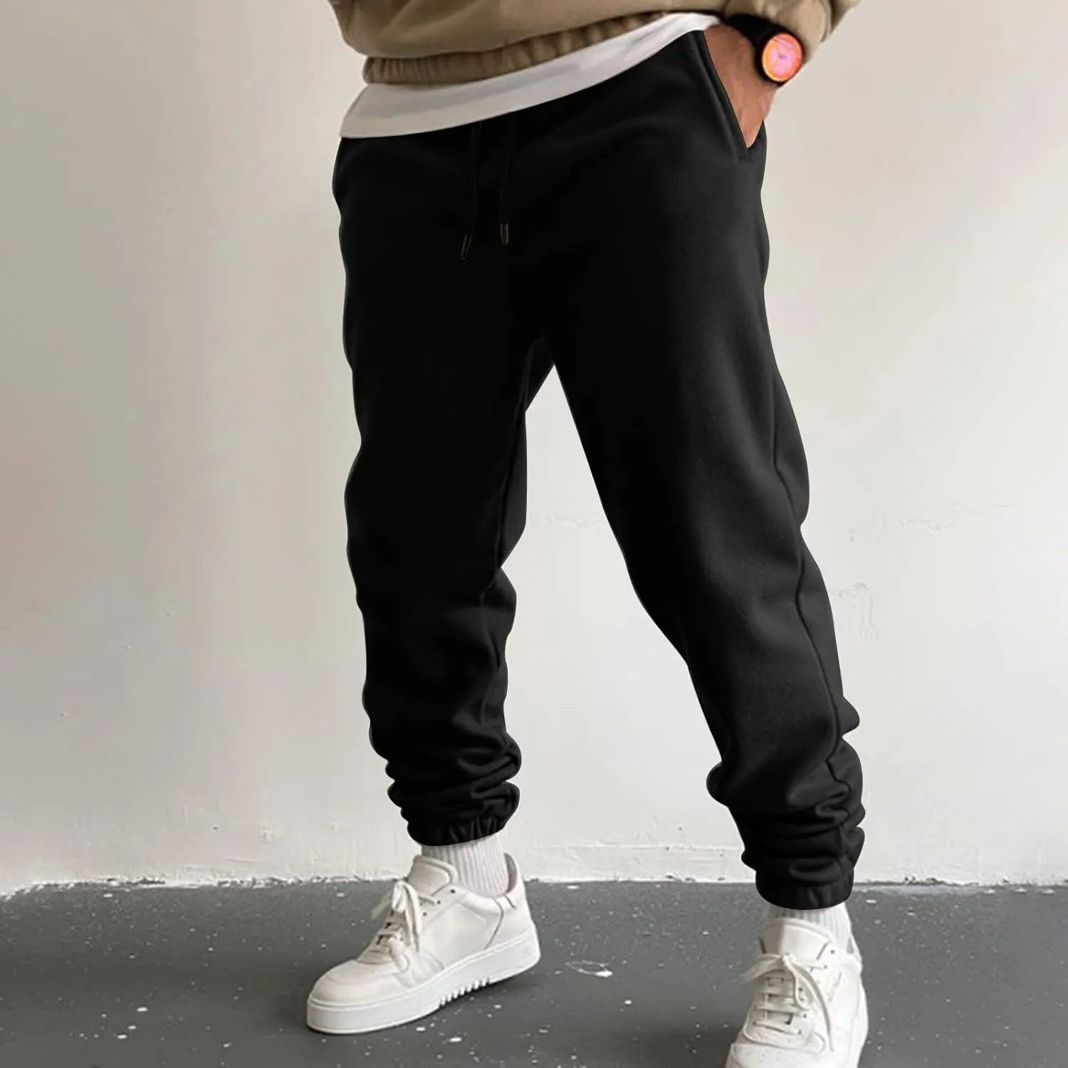 Mens Autumn and Winter High Street Fashion Loose Pants Fleece Lined Sweatpants Active Outdoor Sports Jogger Pants