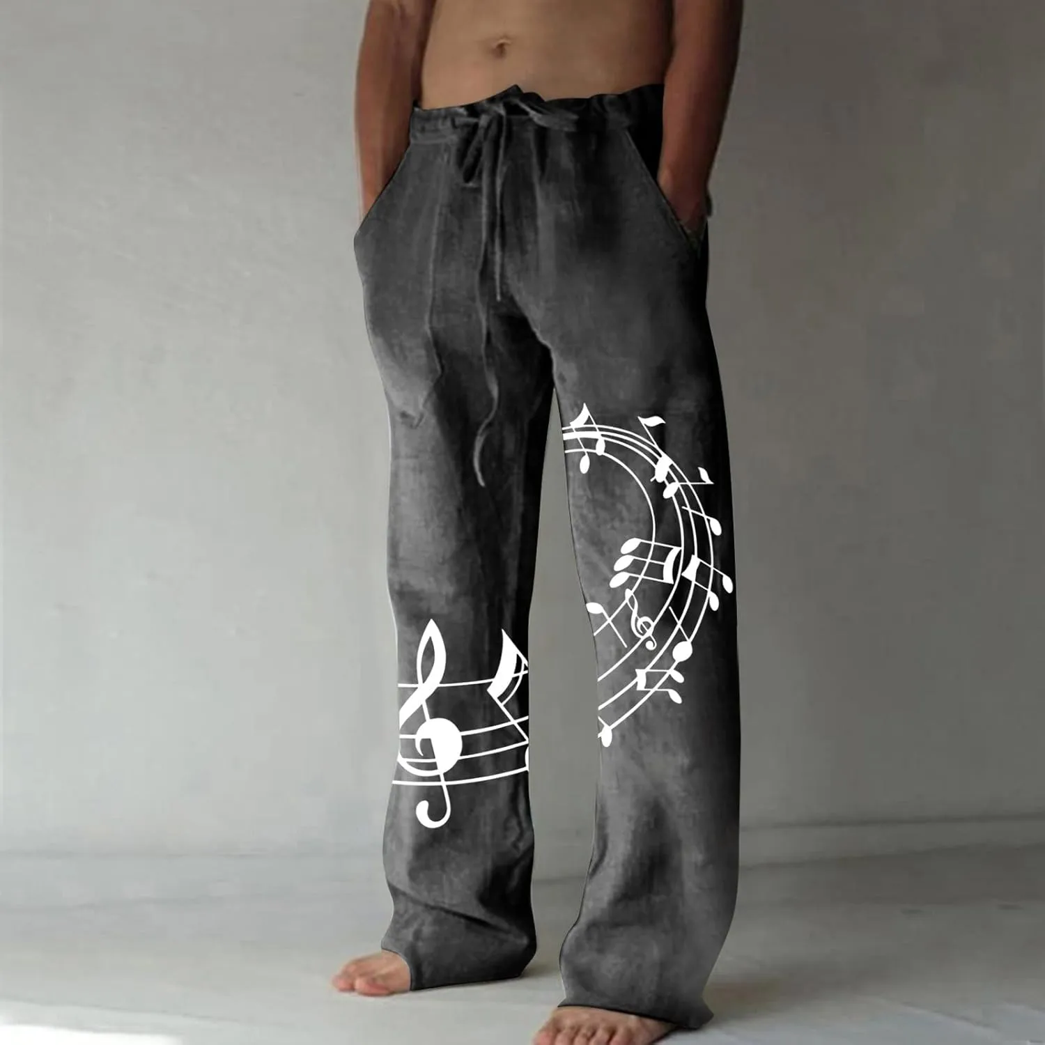 Men's Casual Linen Pants Lightweight Loose Fit Trousers Straight Trouser Elastic Drawstring Waist Yoga Beach Pants