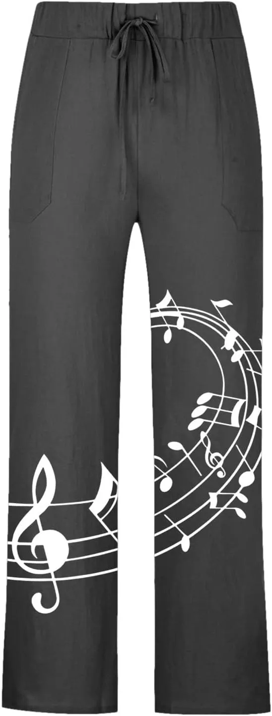 Men's Casual Linen Pants Lightweight Loose Fit Trousers Straight Trouser Elastic Drawstring Waist Yoga Beach Pants