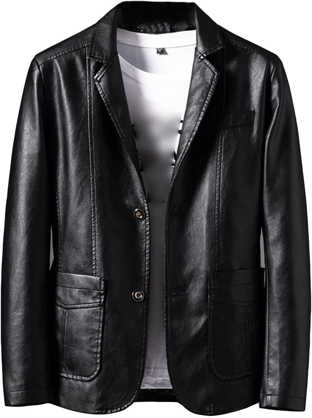 Men's Casual Notch Collar Leather Jacket Lightweight 2 Button Business Blazer Coat Fall Winter Slim Bomber Coats