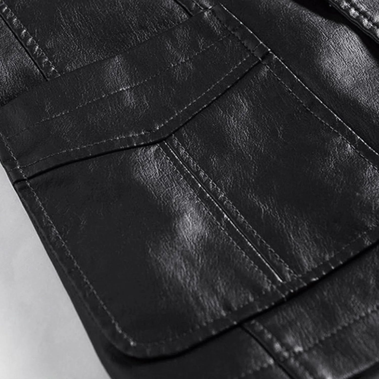 Men's Casual Notch Collar Leather Jacket Lightweight 2 Button Business Blazer Coat Fall Winter Slim Bomber Coats