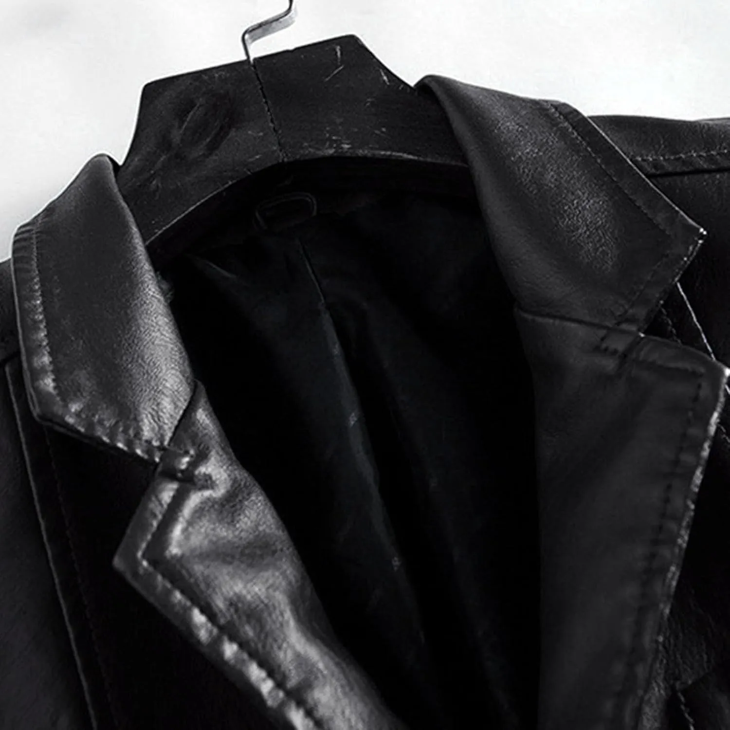 Men's Casual Notch Collar Leather Jacket Lightweight 2 Button Business Blazer Coat Fall Winter Slim Bomber Coats