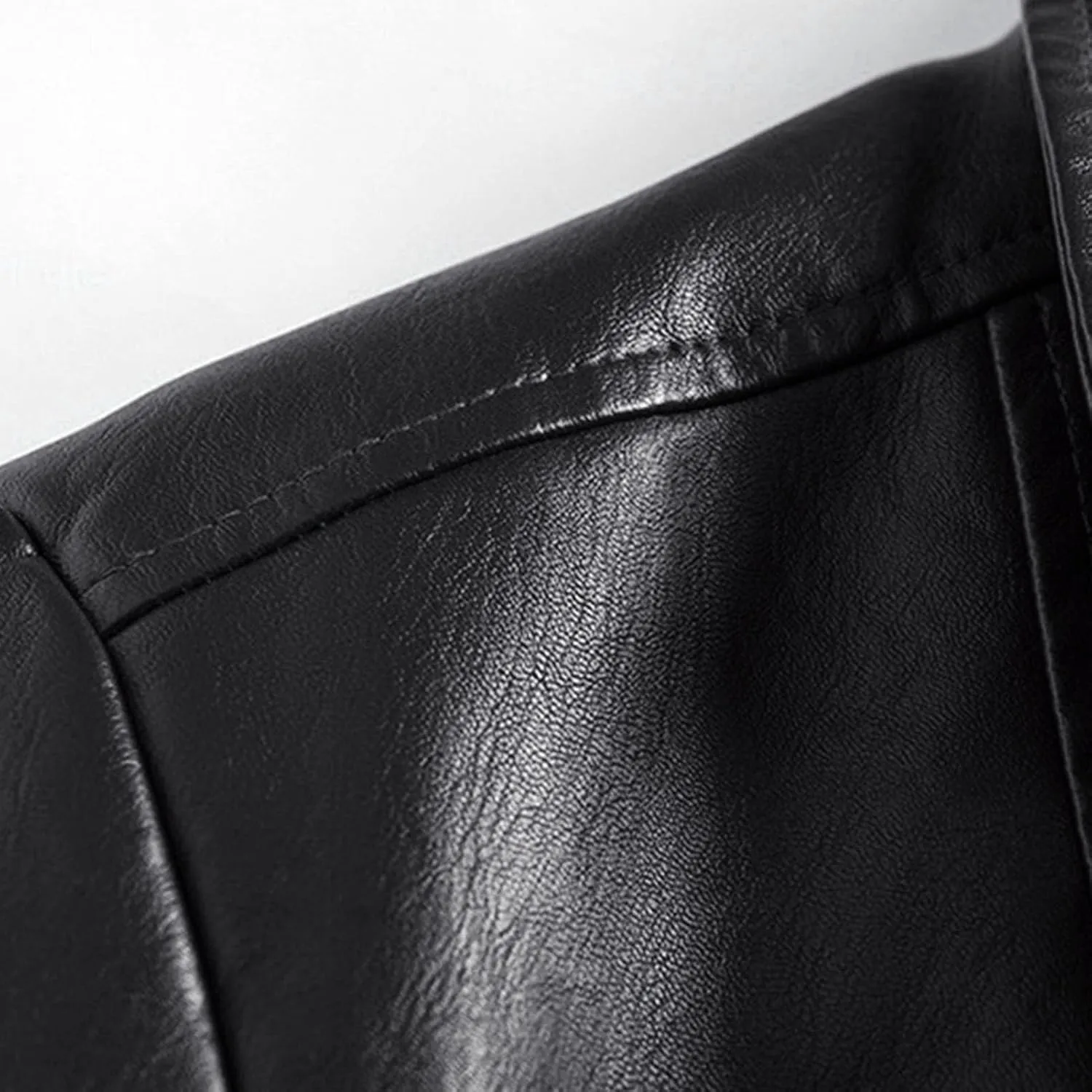 Men's Casual Notch Collar Leather Jacket Lightweight 2 Button Business Blazer Coat Fall Winter Slim Bomber Coats