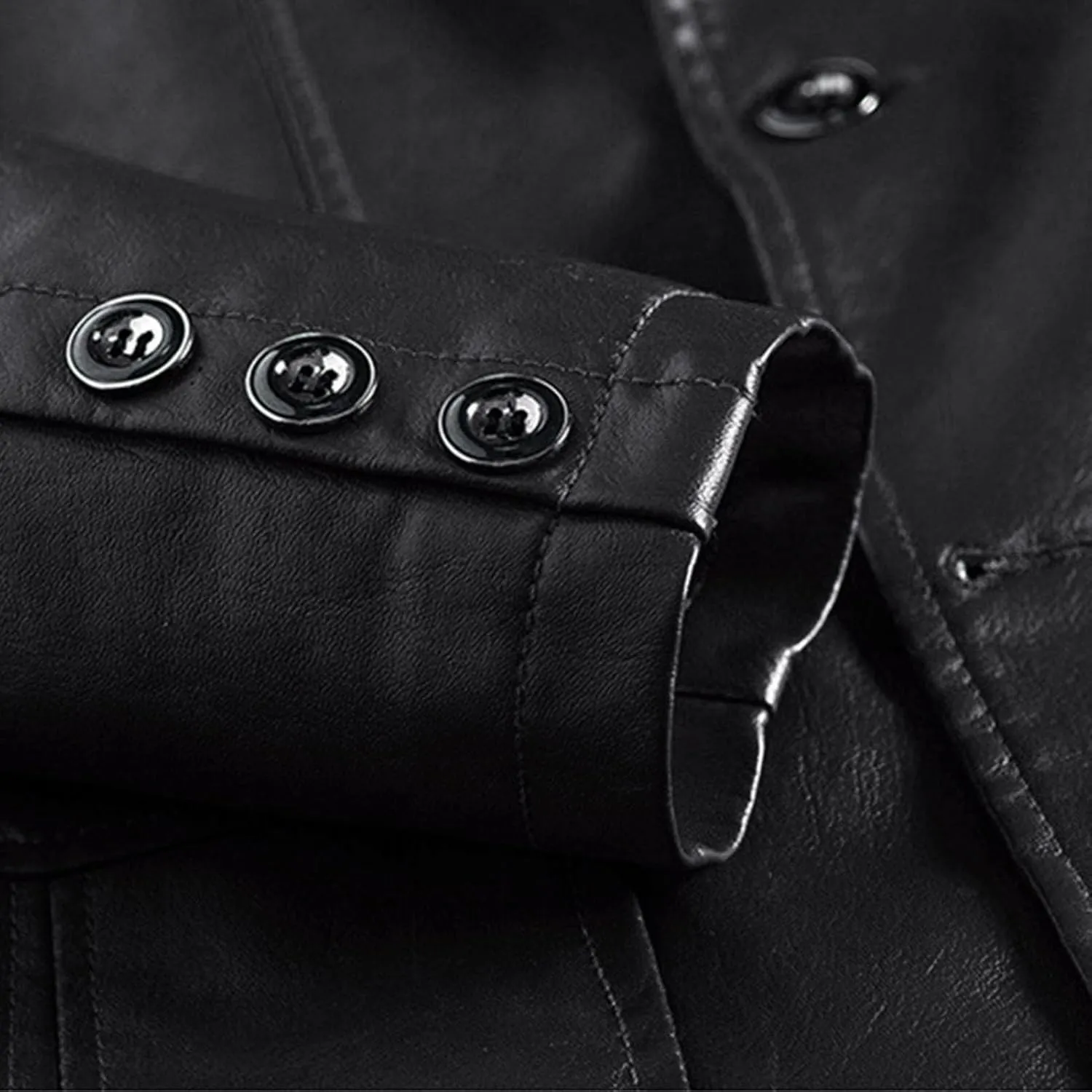 Men's Casual Notch Collar Leather Jacket Lightweight 2 Button Business Blazer Coat Fall Winter Slim Bomber Coats