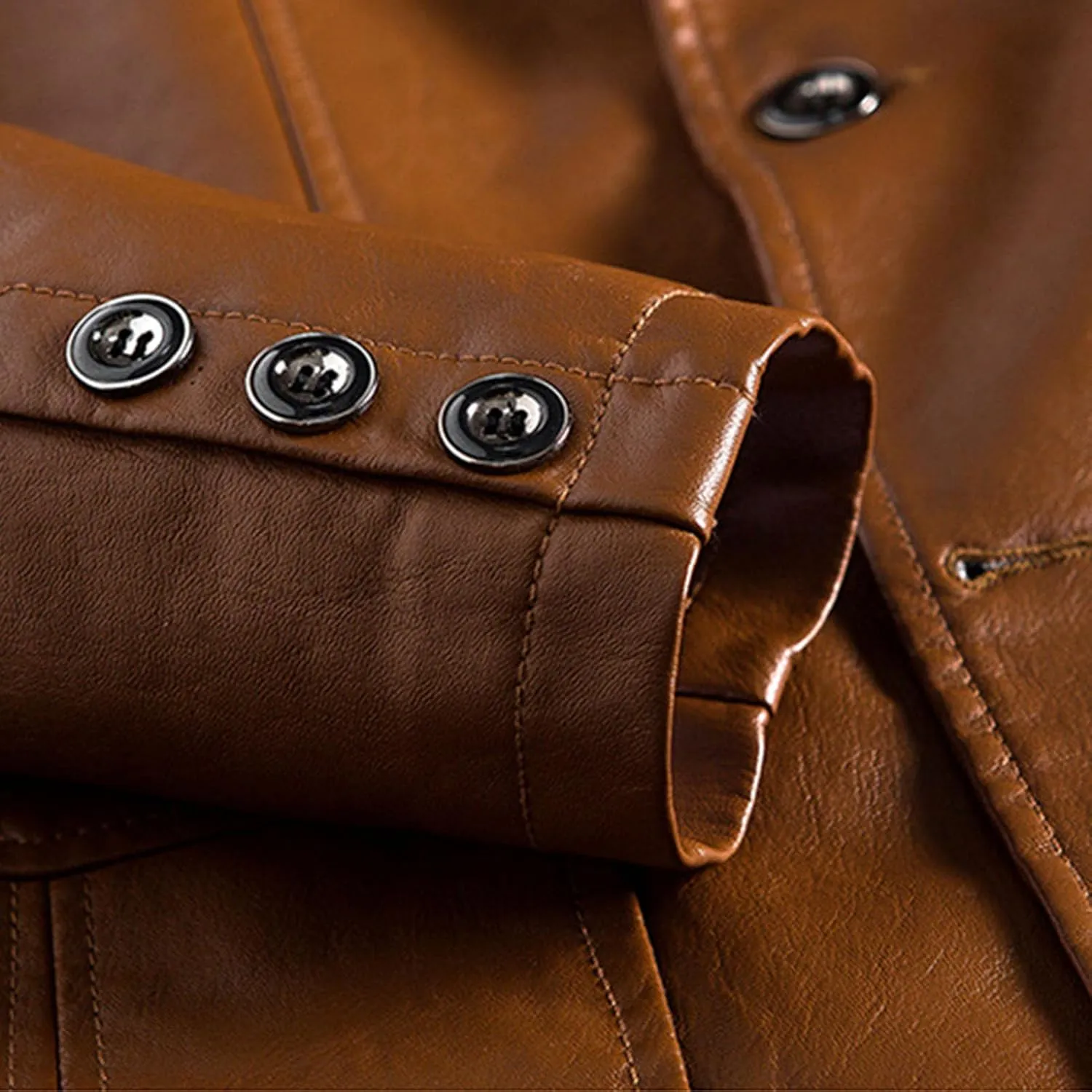 Men's Casual Notch Collar Leather Jacket Lightweight 2 Button Business Blazer Coat Fall Winter Slim Bomber Coats