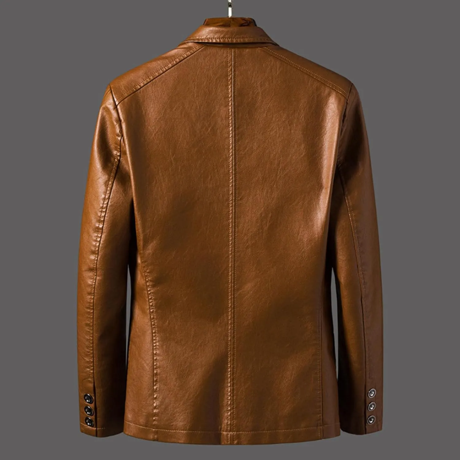 Men's Casual Notch Collar Leather Jacket Lightweight 2 Button Business Blazer Coat Fall Winter Slim Bomber Coats
