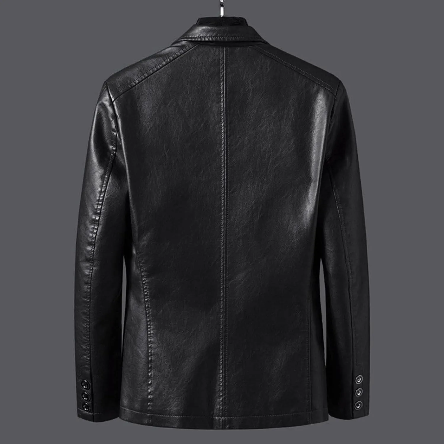 Men's Casual Notch Collar Leather Jacket Lightweight 2 Button Business Blazer Coat Fall Winter Slim Bomber Coats