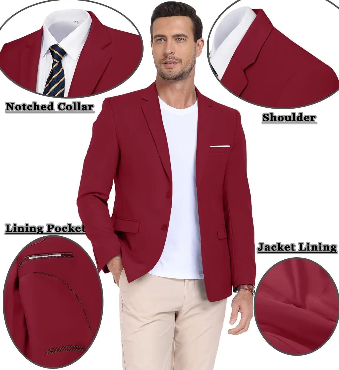 Men's Casual Suit Blazer Tux Separates Jacket Slim Fit 2 Button Lightweight Men Suits Sport Coats for Wedding Prom Party