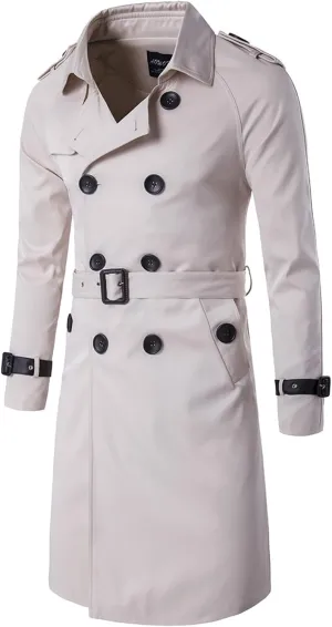 Men's Casual Trench Coat Lightweight Slim Fit Double Breasted Windbreaker Jacket with Belt