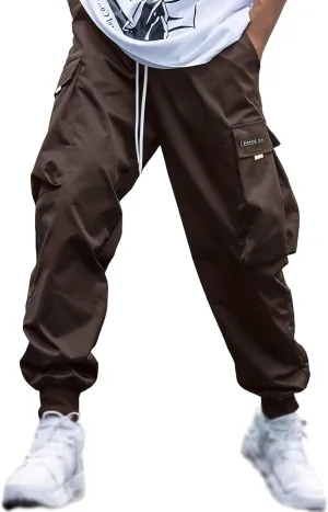 Men's Causal Cargo Pants Solid Color Multi Pockets Straight Trousers Loose Fit Hiking Joggers Hip Hop Streetwear