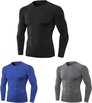 Men's Compression Shirts 3pcs Pack, Quick Dry Workout for Gym, Running, Yoga with Long Sleeve T Shirts, Tight Fit (XL)