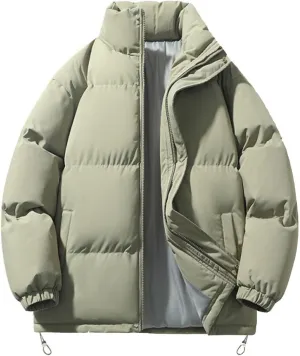 Men's Down Cotton Jacket, Full Zipper Solid Color Padded Cotton Coat Thick Warm Jacket, Lightweight Quilted Coat