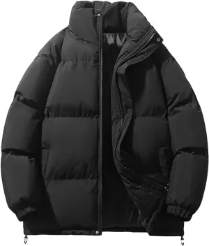 Men's Down Cotton Jacket, Full Zipper Solid Color Padded Cotton Coat Thick Warm Jacket, Lightweight Quilted Coat