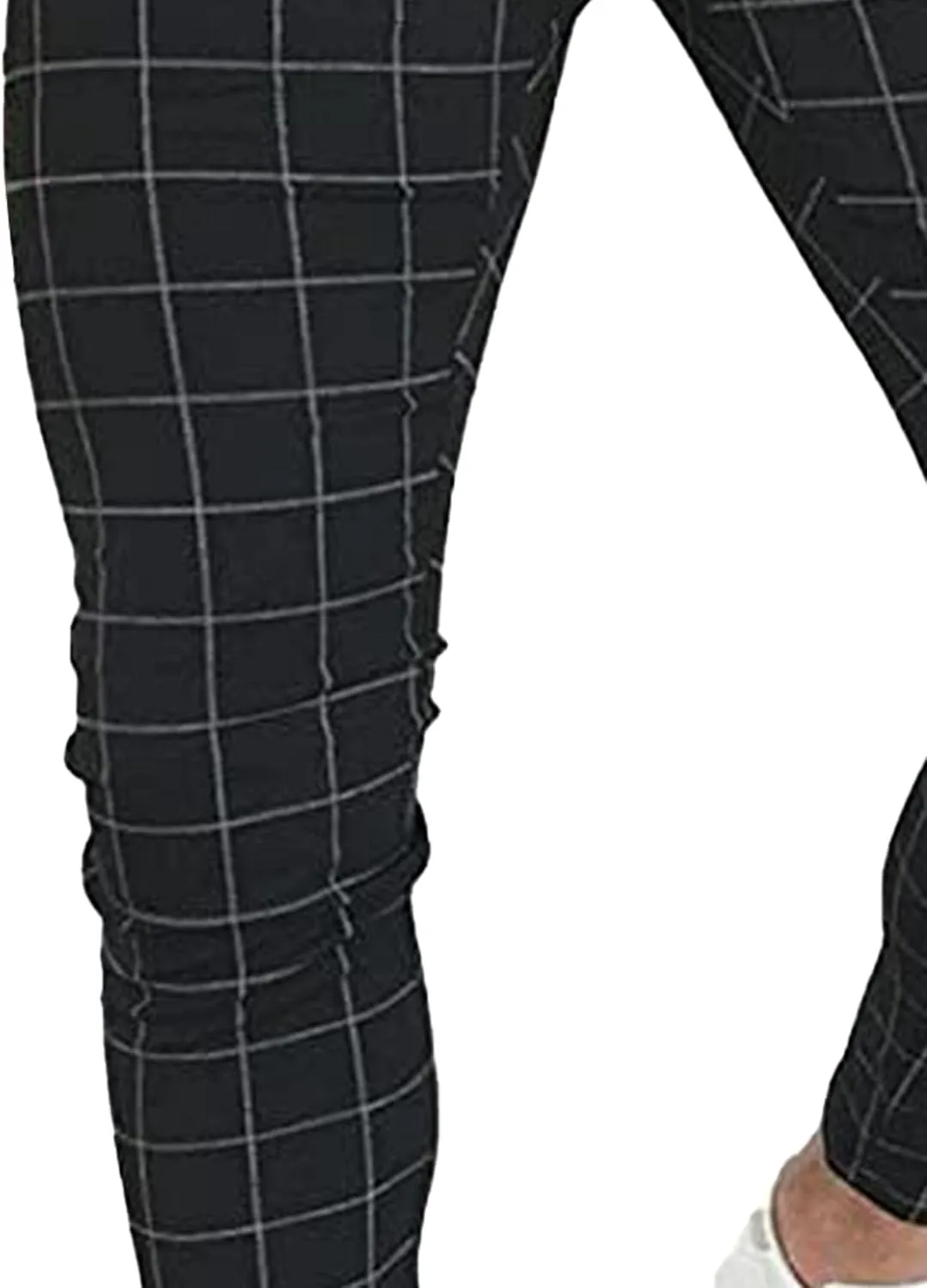 Mens Fashion Plaid Casual Feet Pants Skinny Pencil Jeans Tapered Pant Slim Fit Business Sports Pants
