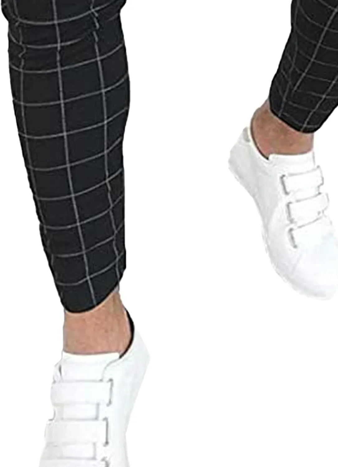 Mens Fashion Plaid Casual Feet Pants Skinny Pencil Jeans Tapered Pant Slim Fit Business Sports Pants