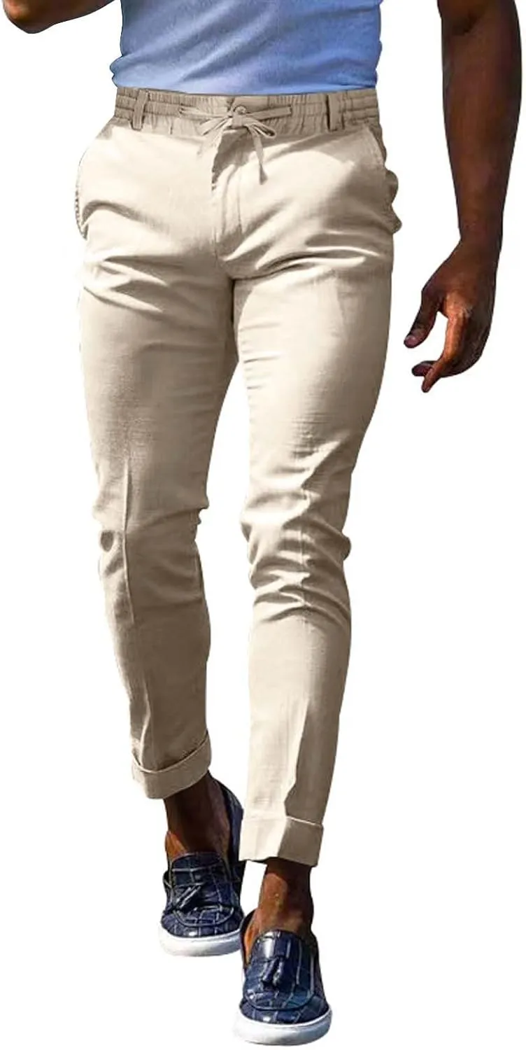 Mens Fashion Stretch Dress Pants Slim Fit Skinny Flat-Front Chino Pants Big and Tall Business Skinny Golf Trousers