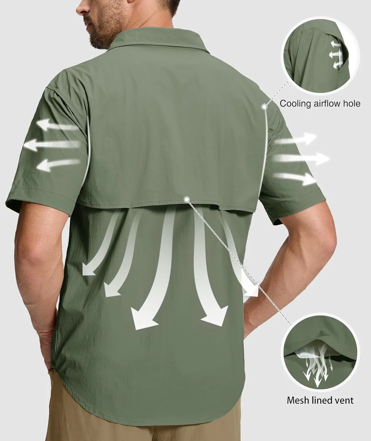 Men's Fishing Shirt Sun Protection Short Sleeve Cooling Button Down Shirts for Hiking Travel