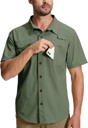Men's Fishing Shirt Sun Protection Short Sleeve Cooling Button Down Shirts for Hiking Travel
