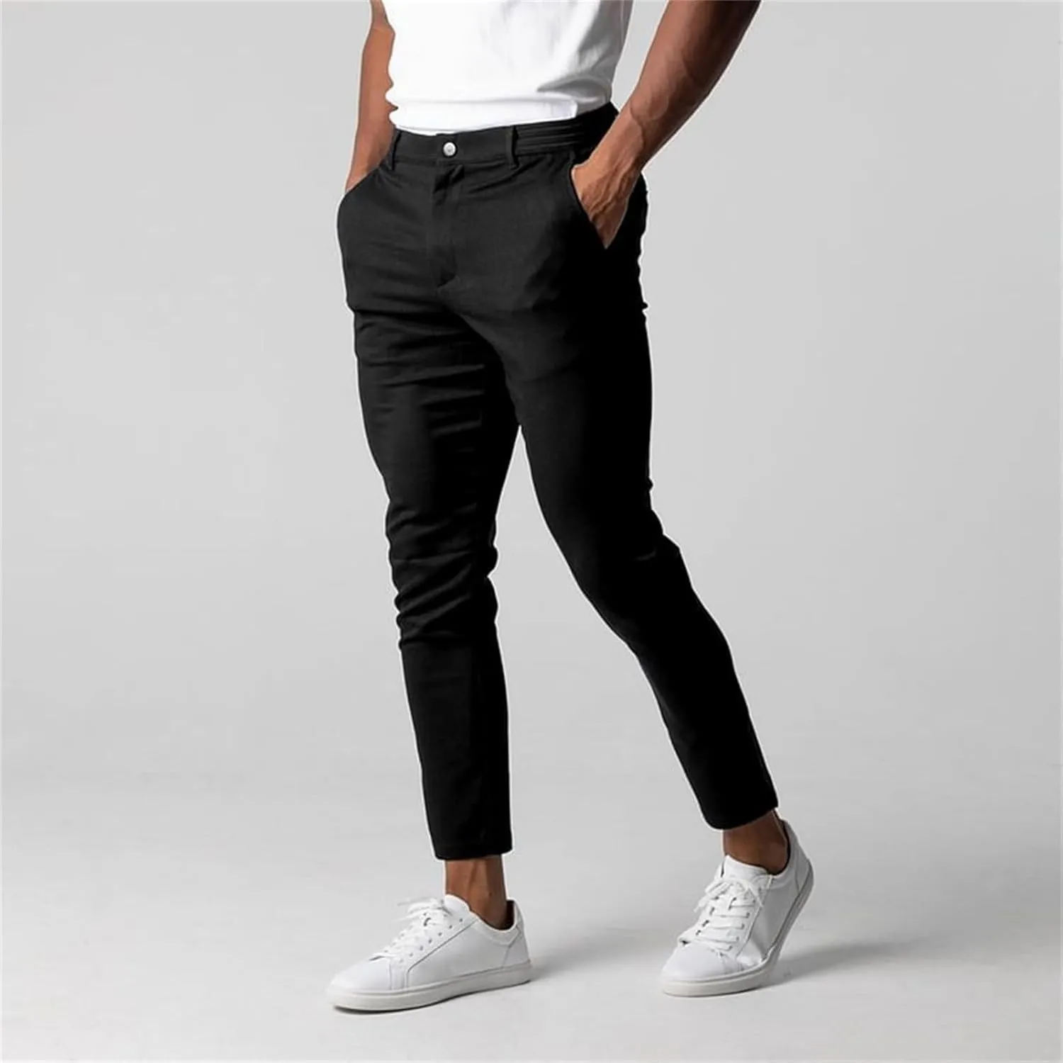 Mens Flat Front Dress Pant Fashion Slim Fit Stretch Tapered Golf Pant Casual Skinny Straight Leg Travel Slacks Chinos